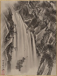 Waterfall, Eagle and Monkey by Wanabe Kyosai