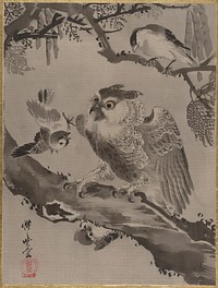 Owl Mocked by Small Birds by Kawanabe Kyosai