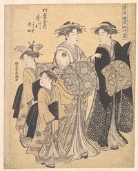 The Oiran Utagawa of Matsubaya attended by Her Kamuro Yoshino and Tatsuta by Katsukawa Shunchō