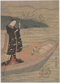 Daruma in a Boat with an Attendant by Suzuki Harunobu