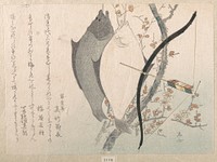 Halibuts and a Bow with Arrow Hanging on a Plum Tree by Ryūryūkyo Shinsai