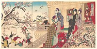 Children Playing in the Snow under Plum Trees in Bloom  (Secchū  baisō gunji yūgi zu) by Yōshū (Hashimoto) Chikanobu