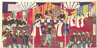 Illustration of the Commanders who Pacified Western Japan, Receiving the Emperor's Gift Cups (Saigoku chinsei shoshō tenpai o tamawaru no zu) by Yōshū (Hashimoto) Chikanobu