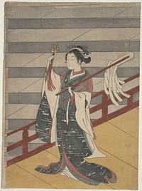 Girl on Balcony above Stone Stairway by Suzuki Harunobu