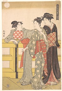 Three Women on a Bridge by Katsukawa Shunchō