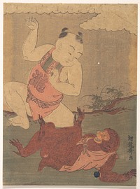 Boy and Monkey Playing by Isoda Koryūsai