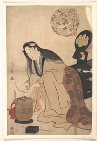 Lady Arranging Binsashi (Support for the Hair over the Temples) to put in Her Hair