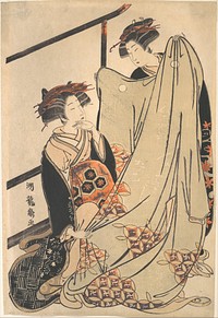 Two Beauties Looking at Kimono by Isoda Koryūsai