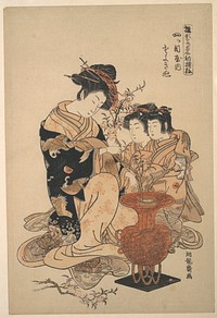 The Courtesan Sayoginu of the Yotsumeya Brothel, from the series “A Pattern Book of the Year’s First Designs, Fresh as Spring Herbs” (Hinagata wakana hatsu moyō)