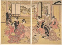 Two Young Women Playing a Game of Sugoroku by Utagawa Toyokuni