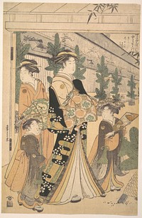 Two Oiran with Two Female Attendants in the Yoshiwara by Chōbunsai Eishi