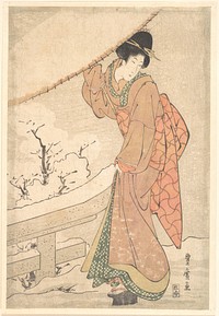 A Young Woman in a Snow Storm Carrying a Heavily Snow-Laden Umbrella