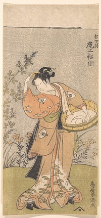 The Actor Onoya Matsusuke, in Female Robe of O-Kane, Adjusts the Comb in His Hair by Torii Kiyomitsu