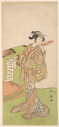 The Actor Iwai Hanshiro IV in Female Role, Standing Beside a Litter by Katsukawa Shunshō