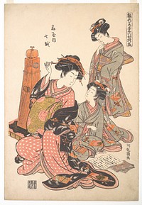 The Courtesan Nanakoshi of the Ōgiya Brothel, from the series “A Pat-tern Book of the Year’s First Designs, Fresh as Spring Herbs” (“Hinagata wakana no hatsu moyō”) by Isoda Koryūsai