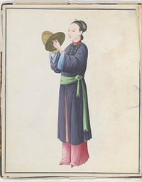 Watercolor of musician playing bo (tongbo), Chinese