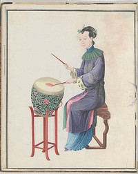 Watercolor of musician playing drum