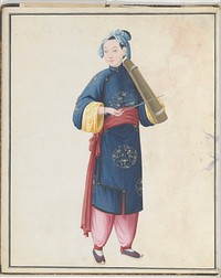 Watercolor of musician playing bowed qin(?)