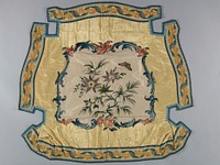 Pair of chair seat covers, painted designs in the style of Jean Pillement