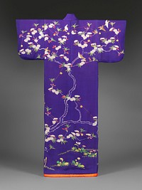 Court Lady’s Garment (Kosode) with Swallows and Bells on Blossoming Cherry Tree