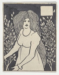 Long-haired Woman in Front of Tall Rosebushes (Chapter Heading, "Le Morte d'Arthur," J. M. Dent, 1893–4, Part IX, book xiii, chapter viii, p. 700, and Part XII, book xxi, chapter viii, p. 972)