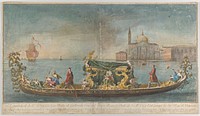 The highly ornamented second gondola of Ambassador Giovanni Battista Colloreado entering Venice