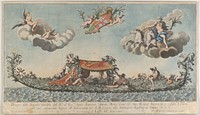 The highly ornamented second gondola of Francesco Antonio Berka entering Venice, Gods on clouds in the upper section 