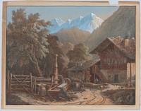 Alpine Scene by Henri Boug d'Orschwiller, printer Lemercier, Bénard et Cie.