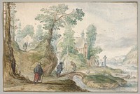 A Wooded River Landscape with a Church and Figures