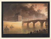 Fête pour la Paix Générale donnée à Paris le 18 Brumaire. Pont Royal by Francesco Piranesi and François Jean Sablet 