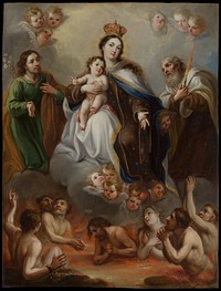 The Virgin of Carmen and the Souls of Purgatory with St. Joseph and the Prophet Elijah by Juan Francisco de Aguilera