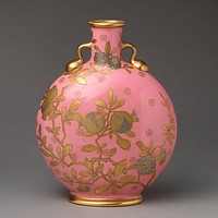 Moon flask with gilt floral decoration on pink ground