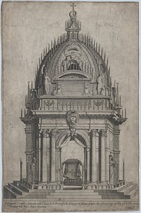 Design of the catafalque for Francesco Piccolomini; from 'Libro De Catafalchi, Tabernacoli, con varij designi di Porte fenestre et altri ornamenti di Architettura' by Giovanni Florimi Italian, designer Sebastiano Folli