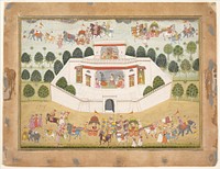 Krishna and Balarama within a Walled Palace: Page from a Dispersed Bhagavata Purana (Ancient Stories of Lord Vishnu), ndia (Rajasthan, Bikaner)