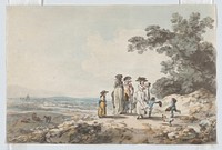 View of London with St. Paul’s in the Distance: A Family Pausing on a Road by Julius Caesar Ibbetson