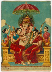 Ganapati with his consorts Riddhi and Siddhi, India