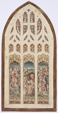 Design for a stained glass window with Jesus Blessing the Little Children