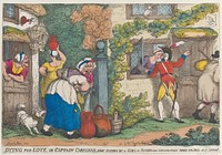 Dying for Love, or Captain Careless, Shot Flying by a Girl of Fifteen who Unexpectedly Popped Her Head out of a Casement by Thomas Rowlandson