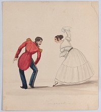 A man and woman dancing the Zamacueca, from a group of drawings depicting Peruvian dress