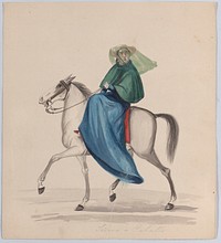 An elegantly dressed woman on horseback, from a group of drawings depicting Peruvian dress attributed to Francisco (Pancho) Fierro