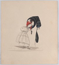 A  woman putting on her saya, viewed from behind, from a group of drawings depicting Peruvian dress