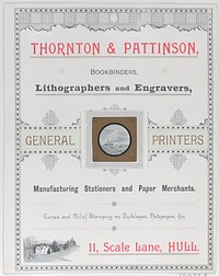Trade Card for Thorton & Pattinson, Bookbinders, Lithographers and Engravers by Anonymous, British, 19th century