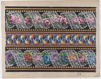 Sheet with a border with floral garlands and lace on a black background