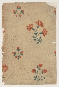 Sheet with overall dot pattern with bouquets by Anonymous