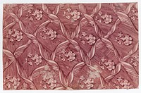 Paste paper with overall red floral and ribbon pattern by Anonymous