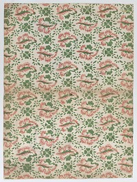 Sheet with overall red and green floral pattern by Anonymous