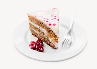 Raspberry cake collage element, dessert isolated image psd