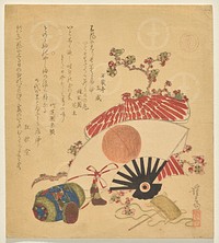 Folding-Fan Kite (ca. 1830) print in high resolution by Keisai Eisen. Original from The Yale University Art Gallery. 
