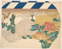 Utagawa Hiroshige (1840) Chrysanthemums in Fan-shaped Design. Original public domain image from the MET museum.