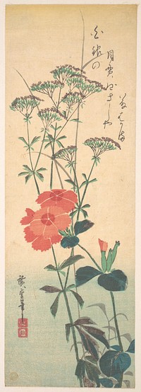 Utagawa Hiroshige (1797 – 1858) Superb Pinks and Chinese Agrimony. Original public domain image from the MET museum.